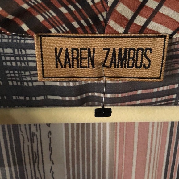 (NWOT) Karen Zambos plaid chiffon tie blouse SM - Picture 2 of 7